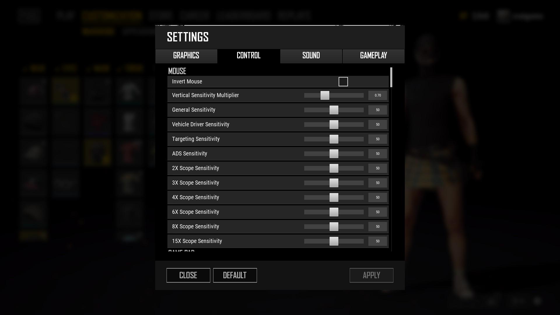 Improved Precision Accessible Games Home Of Apx - a screenshot of the pubg control settings there are 11 different sensitivity settings that control